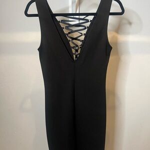 Black Cross Ribbon V Neck Mini Dress